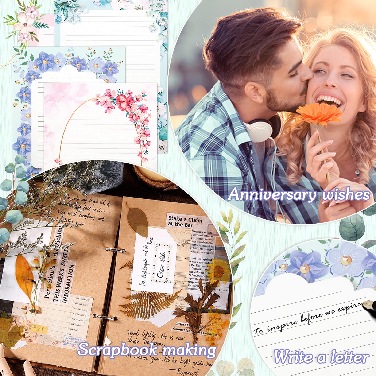 Kwiatowy papier pa w linie 8,5 x 11 w linie, papier do pisania, fantazyjny papier do liter, uroczy kolorowy papier w linie do pisania wierszy, scrapbookingu, rękodzieła, zaproszeń ślubnych