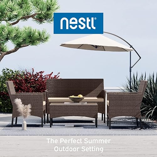 Miniatura 6 de Nestl Sofá de muebles de patio al aire libre, estándar, base marróncojines beige