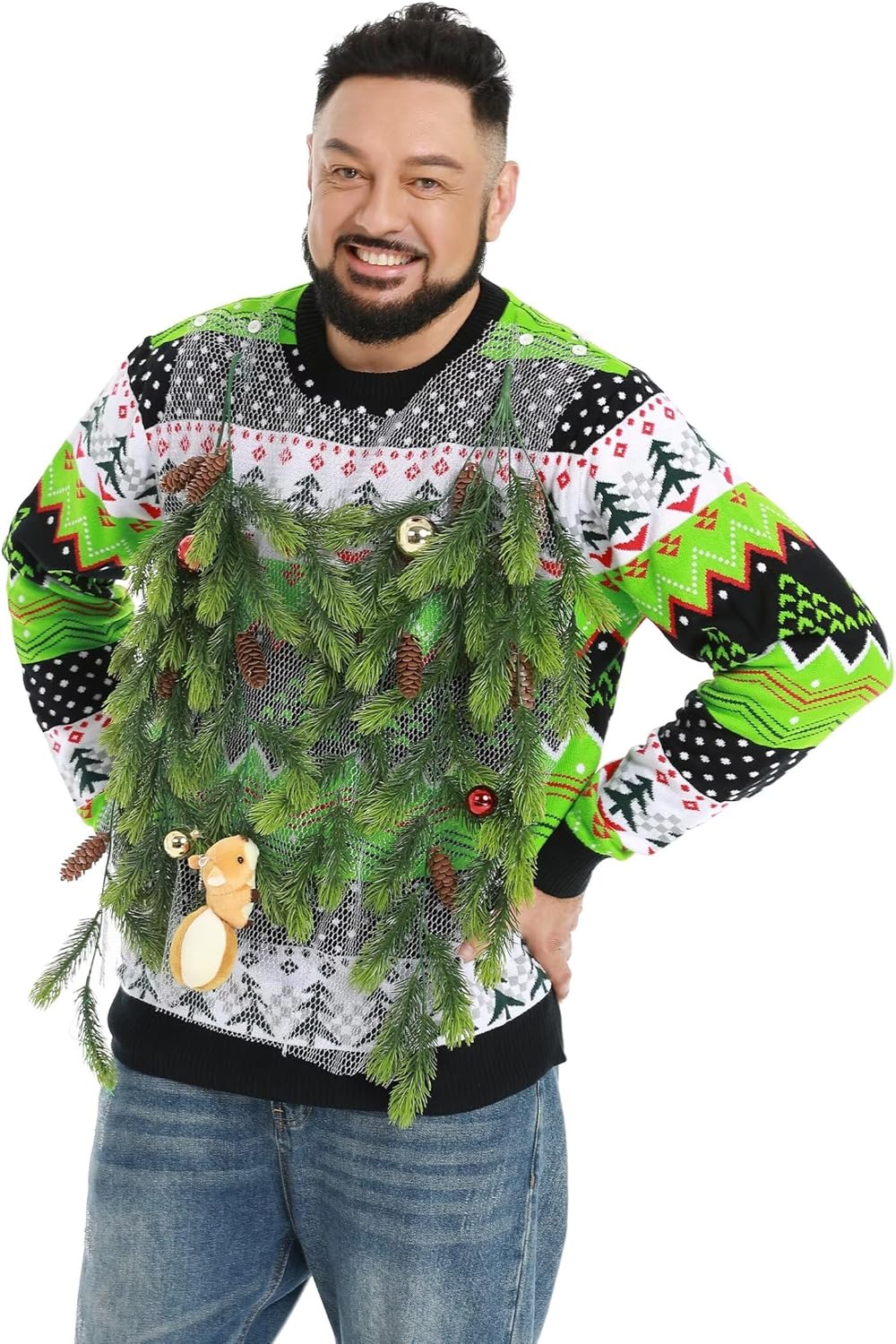 Men`s Ugly Christmas Sweater Unisex Women`s Funny Novelty Fairisle Pullover for PartyLargePerfectly Pine