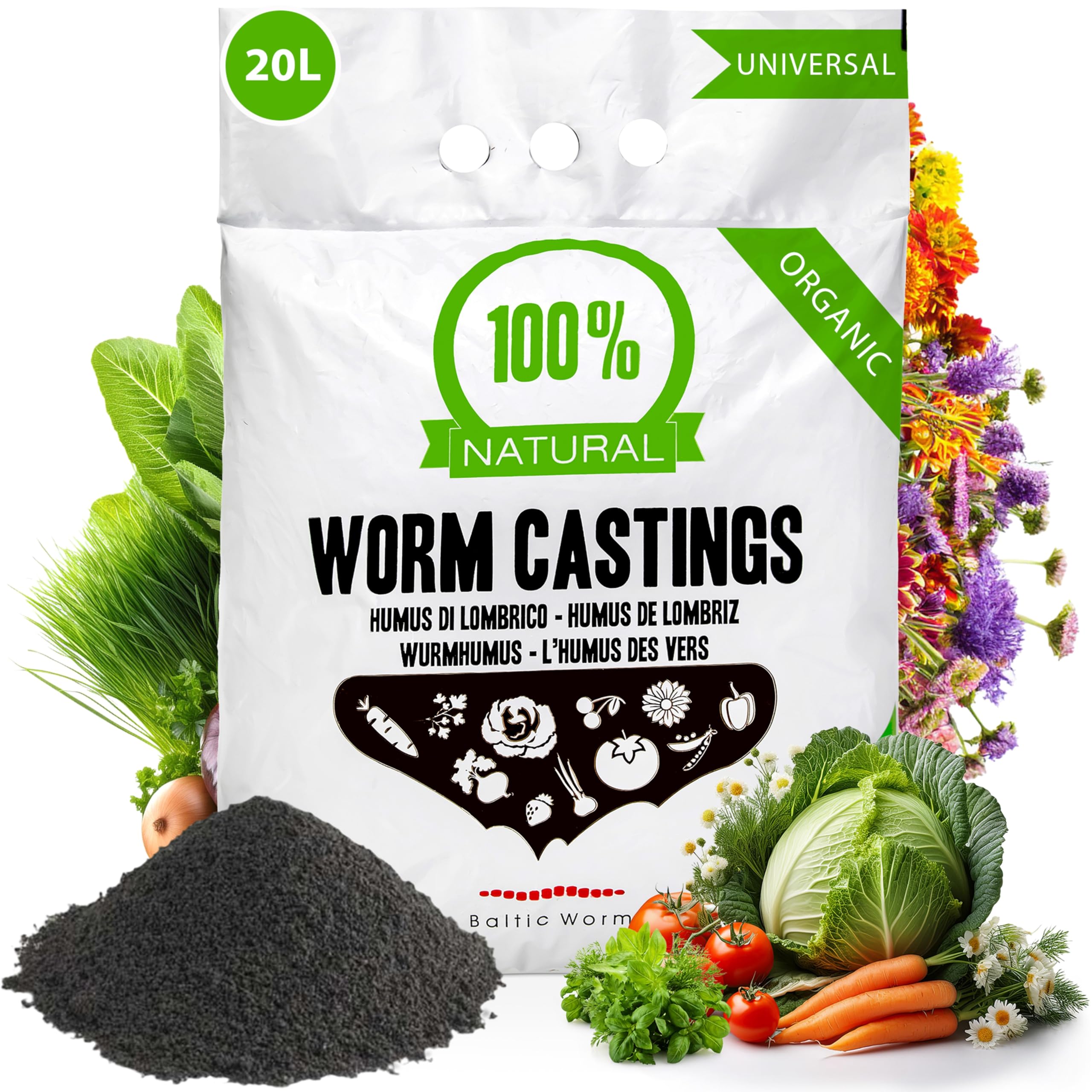 Wurmhumus - Universaldünger Reiner Wurmkompost - Natürlicher Top-Bodenbildner und Pflanzenfutterverbesserer für die Keimung von Töpfen – Baltic Worm