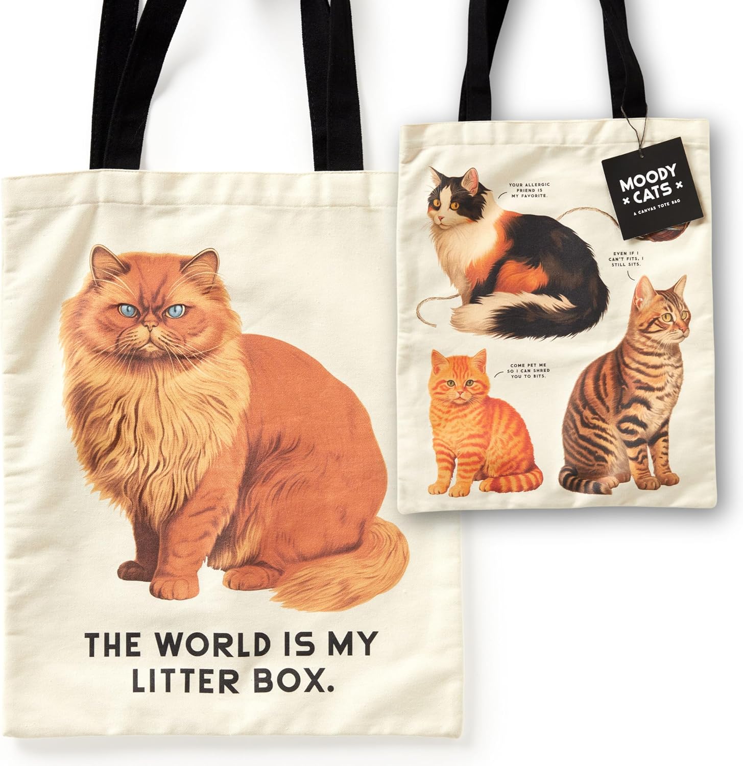 Mudpuppy Brass Monkey Moody Cats Canvas Tote Bag - Environmentally Friendly Lightweight Reusable Shopping And Grocery Bag