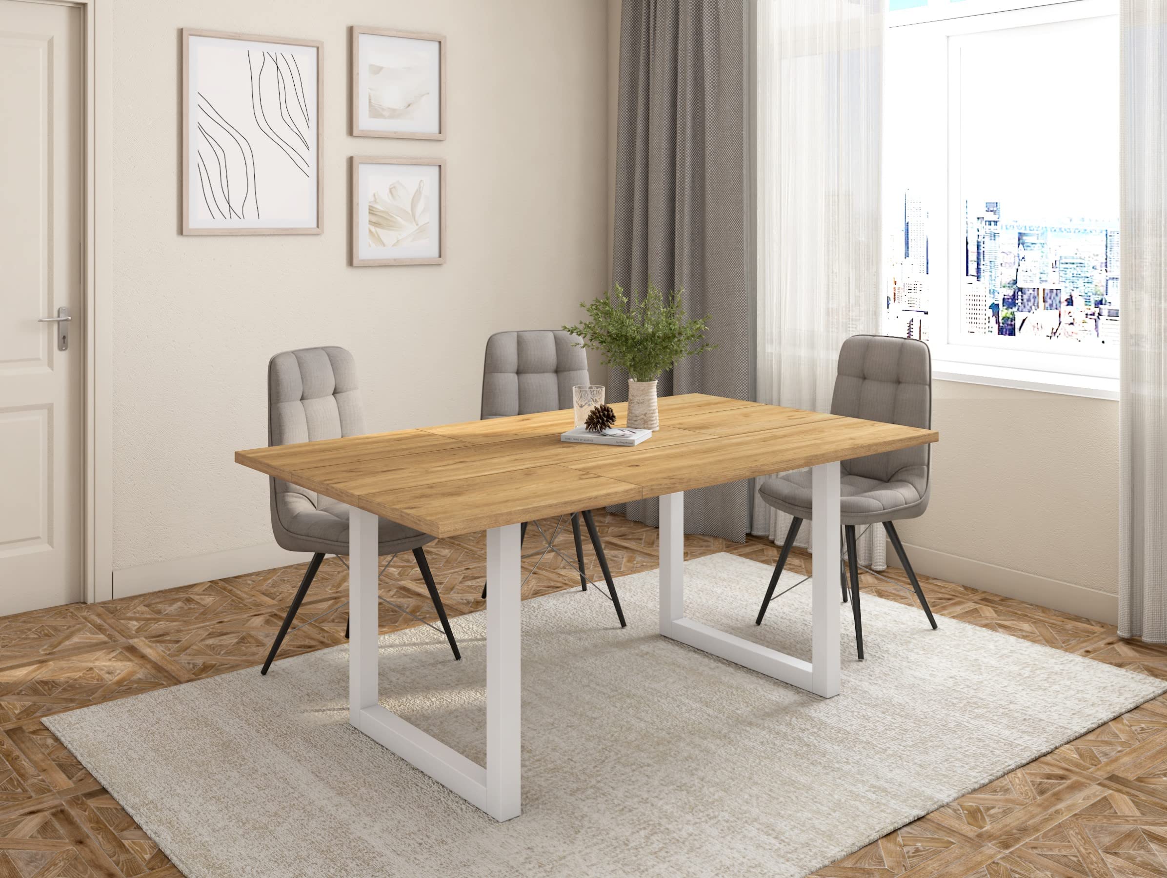 Skraut Home - Soporte - Patas - Caballete - en Forma de U - Patas de Mesa de Madera Maciza - Salón - Comedor - Oficina - Lacado Blanco - 70 x 71 cm
