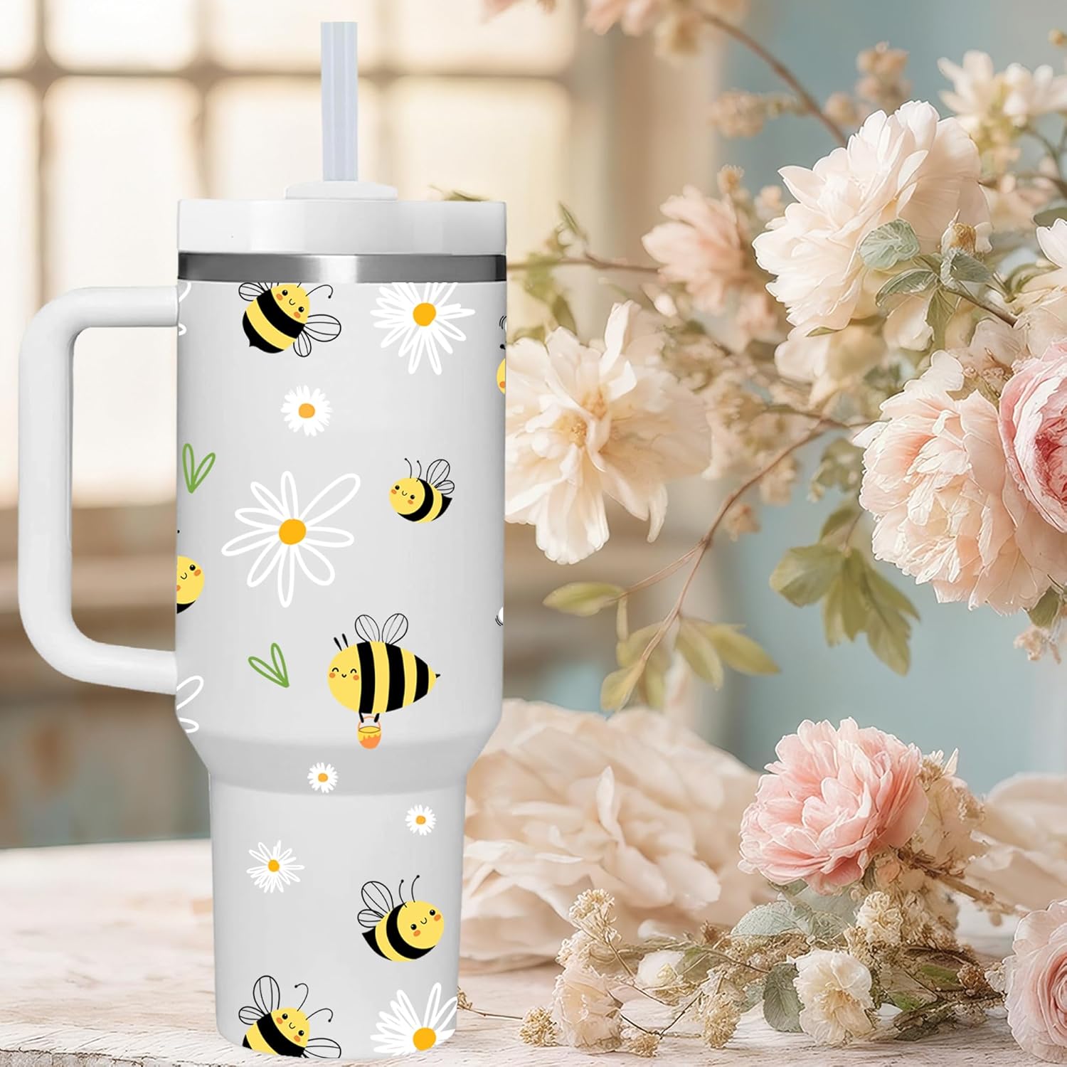 AMZUShome 40 OZ Bee Tumbler with Handle.Bee Lover Gifts.Unique Birthday Christmas Gifts for Beekeeper Bee Farmer.Personalized 40 OZ bee Tumbler Gifts for Women Men. - Image 5
