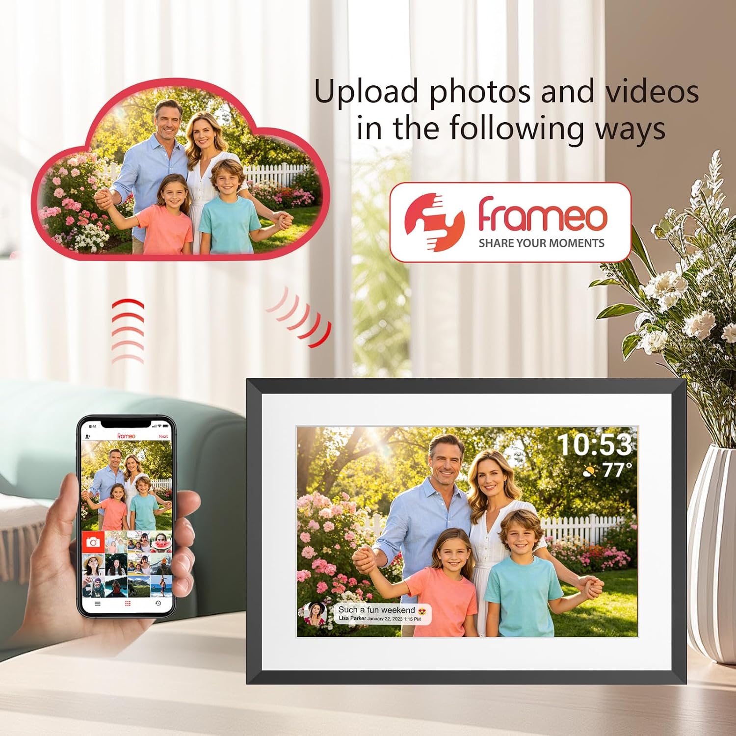 32GB FRAMEO 10.1 Inch Smart WiFi Digital Photo Frame 1280x800 IPS LCD Touch Screen, Auto-Rotate Portrait and Landscape, Share Moments Instantly via Frameo App from Anywhere