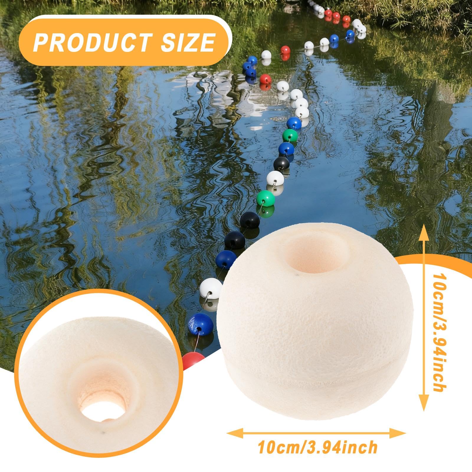 Bouée de Pêche en Corde, Trou de 1,5 Cm, Profondeur d'eau de 10 Cm, Bouée d'ancrage pour Filet de Pêche, Lignes