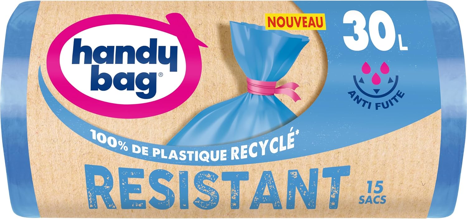 Handy Bag - Heavy duty bin liners 30L x 15 bags - Performance: durable plastic film - Maximum sealing - 100% recycled plastic
