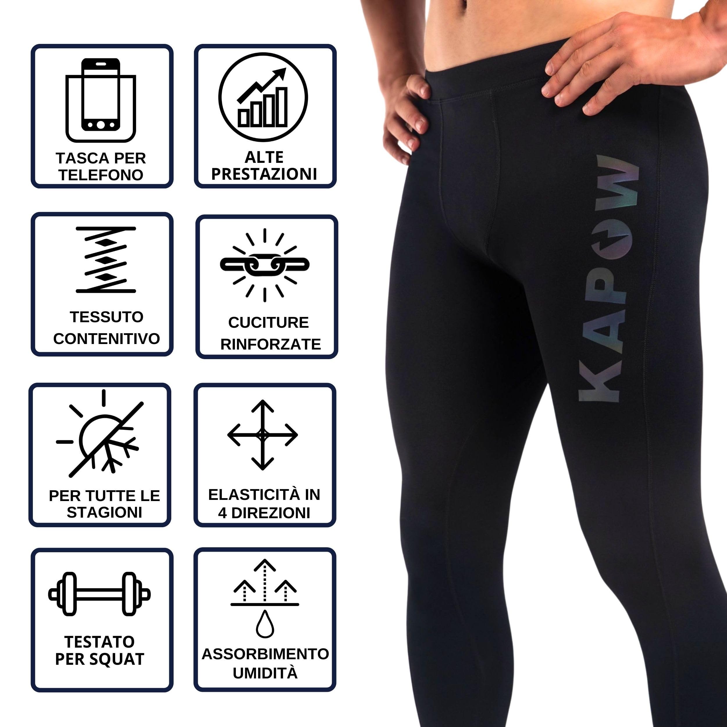 Kapow Meggings Leggings Sportivi Contenitivi da Uomo Compression X con Tasche
