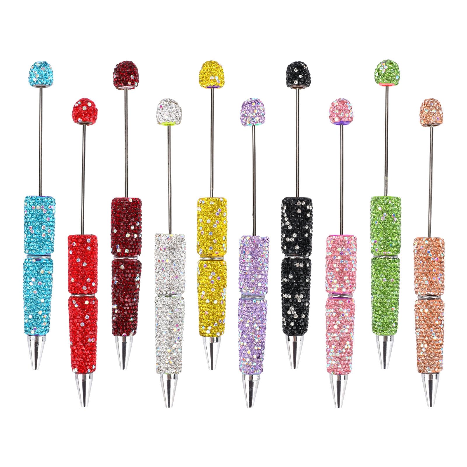 10pcs Glitter Beaded Beadable Pens, Full Rhinestone Diamond Bling Bead Pens DIY Colored Writing Tools Fun Tween Girls Women Gifts