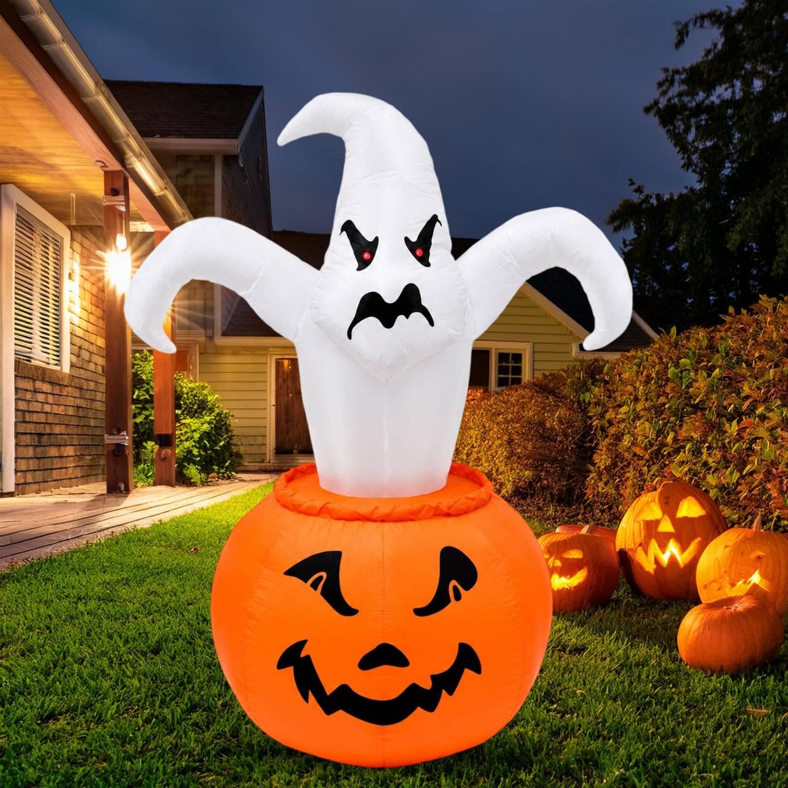 Aufblasbare Halloween-Dekoration, 180 cm groß, gruselig mit eingebauter LED-Beleuchtung, für Terrasse, Garten und Außendekoration