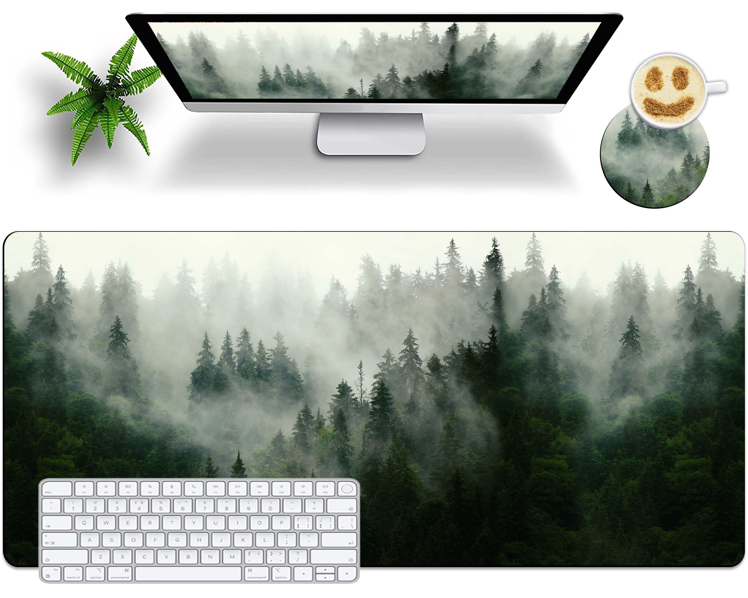 Large Forest Mouse Pad 35.4 x 15.7 with Coaster Non-Slip Rubber Base Stitched Edge Office Desk Mat for Home Computer XXL XL Extended Large Mousepad