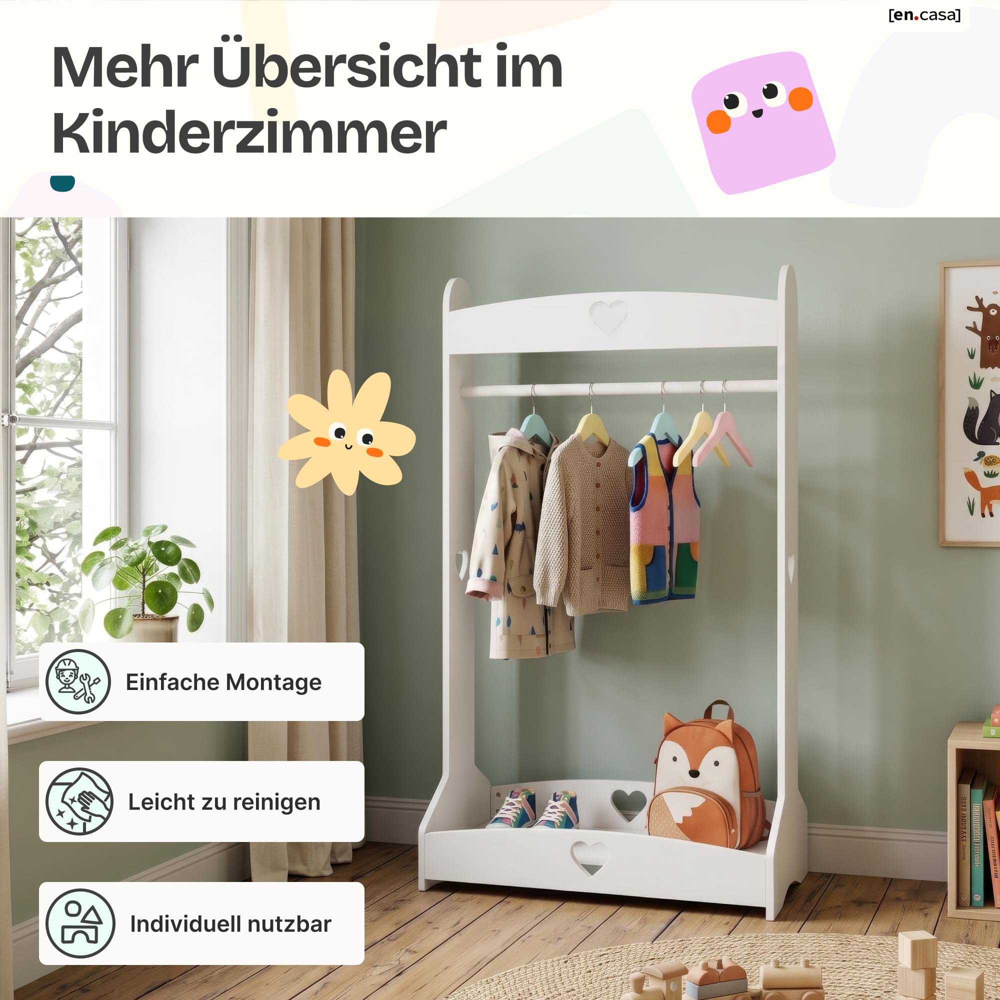 [en.casa] Kindergarderobe stehend Haandsvanssad 126x73x43 cm Weiß