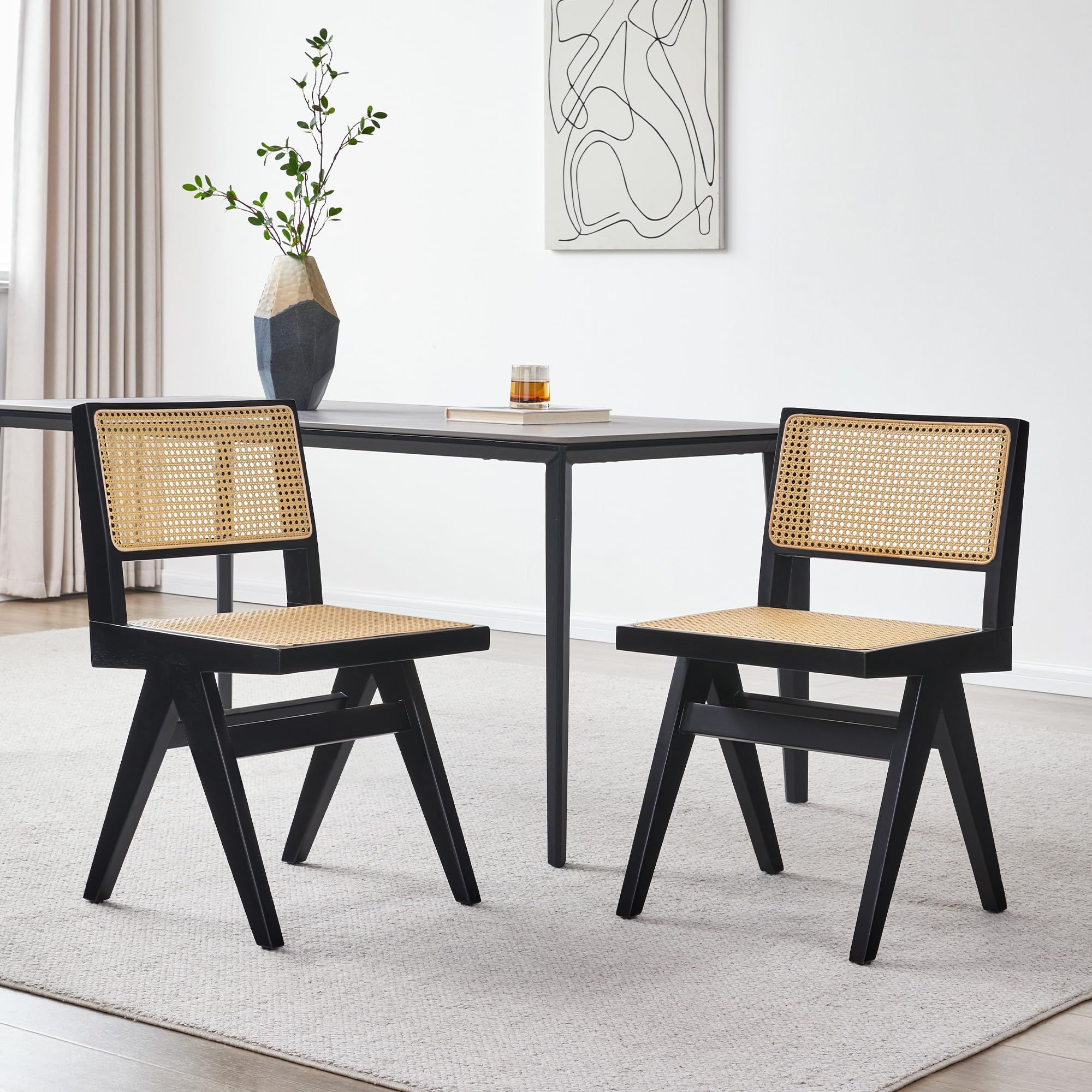 Amazon.com - Way2Furn Rattan Chair Set of 2, Mid Century Modern Chair ...