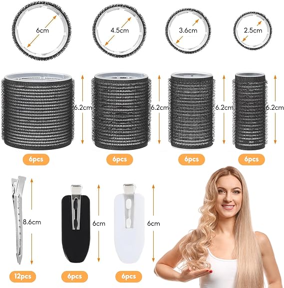 Hair Rollers with Clips, 50PCS Hair Rollers Set Jumbo Hairs Rollers(Black) | with 24 Roller (6 Jumbo, 6 Large, 6 Medium, 6 Small), for Long Medium Short Hairs DIY Hairdressing