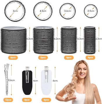 Hair Rollers with Clips, 50PCS Hair Rollers Set Jumbo Hairs Rollers(Black) | with 24 Roller (6 Jumbo, 6 Large, 6 Medium, 6 Small), for Long Medium Short Hairs DIY Hairdressing