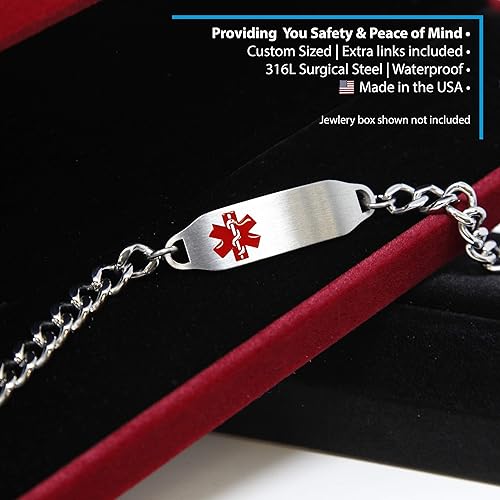 Miniatura 3 de Medical Bracelet With Free Engraving, Stainless Steel and Identification Card, Curb Chain Alert - Made in USA