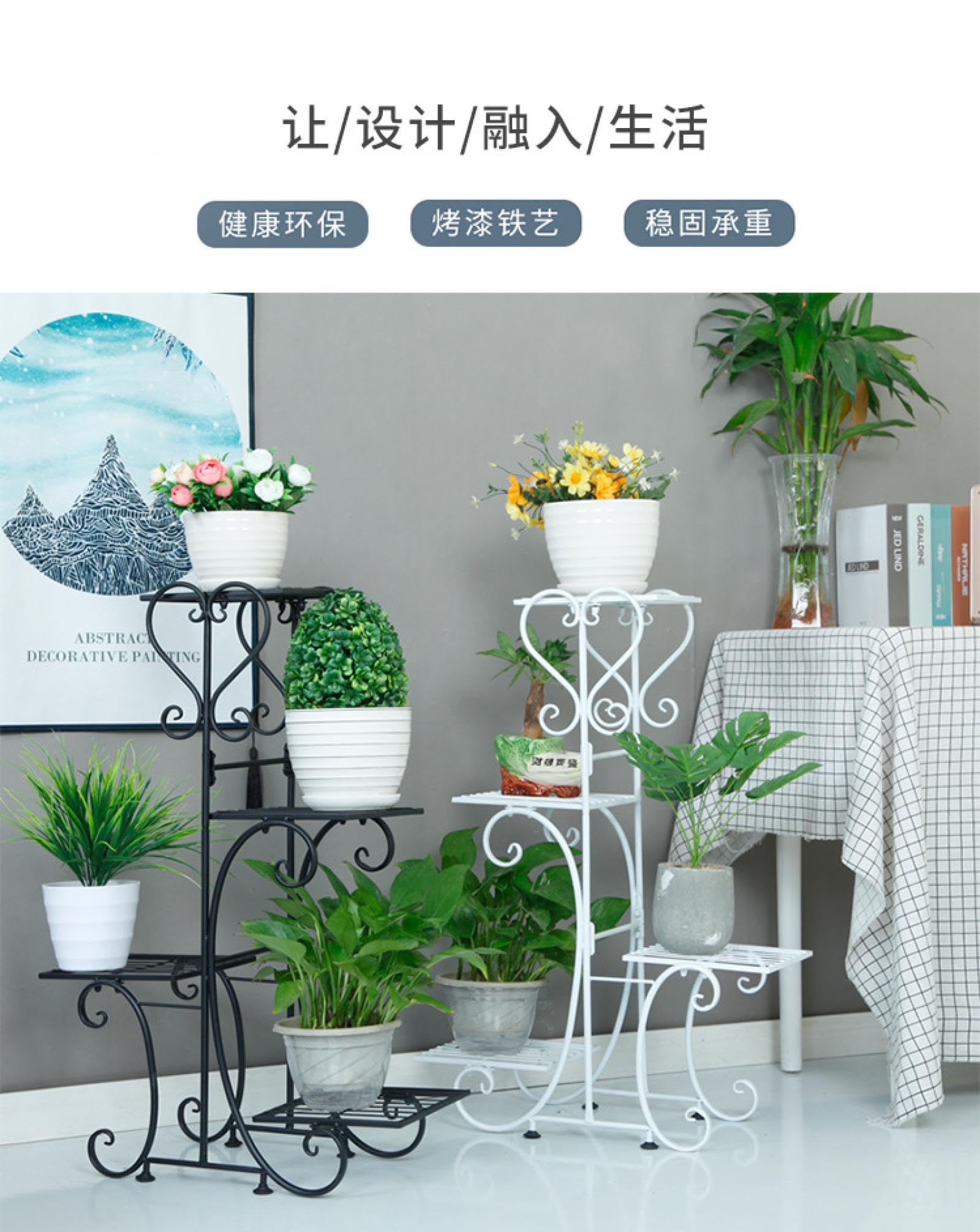 Soportes para plantas, soportes para flores de pie en el suelo de interior, soportes para jardineras de hierro forjado para patios ajardinados, salas de estar, balcones de esquina y dormitorios