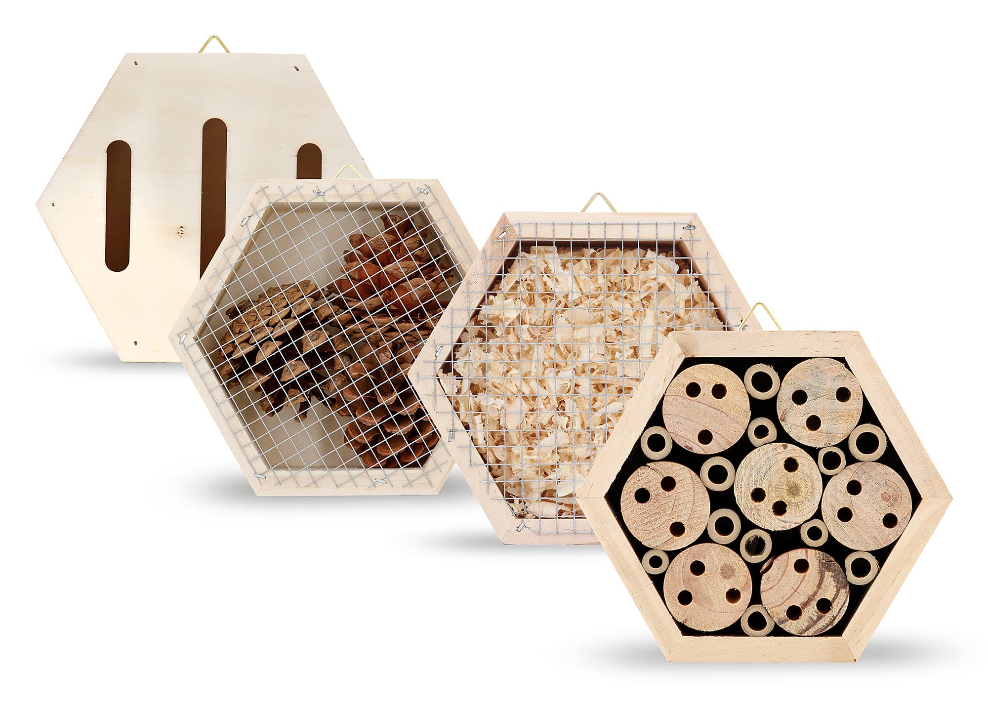 FLORTUS Insektenhotel Set | Bienenhotel Schmetterlingshaus und Marienkäferhaus | Insektenhotels kombinierbar für Garten, Balkon und Terrasse