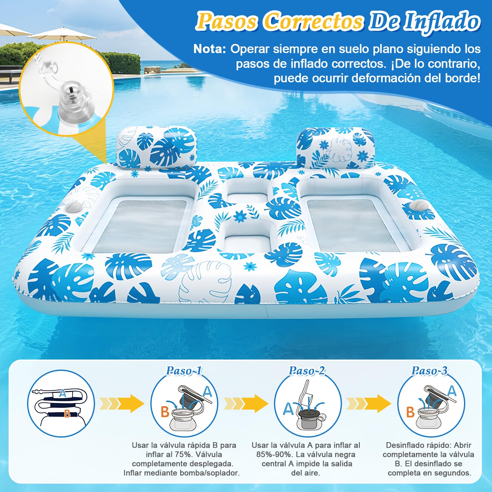 JONRRYIN Colchoneta Piscina Adultos, Colchoneta Playa Grande, Tanning Pool 2 Personas con Portavasos y Barra de Hielo, Piscina Flotadores Adultos 200×120CM para Playa Fiestas Verano