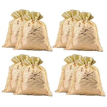 Kuber Industries 8 Pcs Potli Bag For Women & Girls | Return Gift | 7x9 Inch Drawstring Potli - Ideal For Party, Wedding & Events | Autmn Leaf Print - Cream
