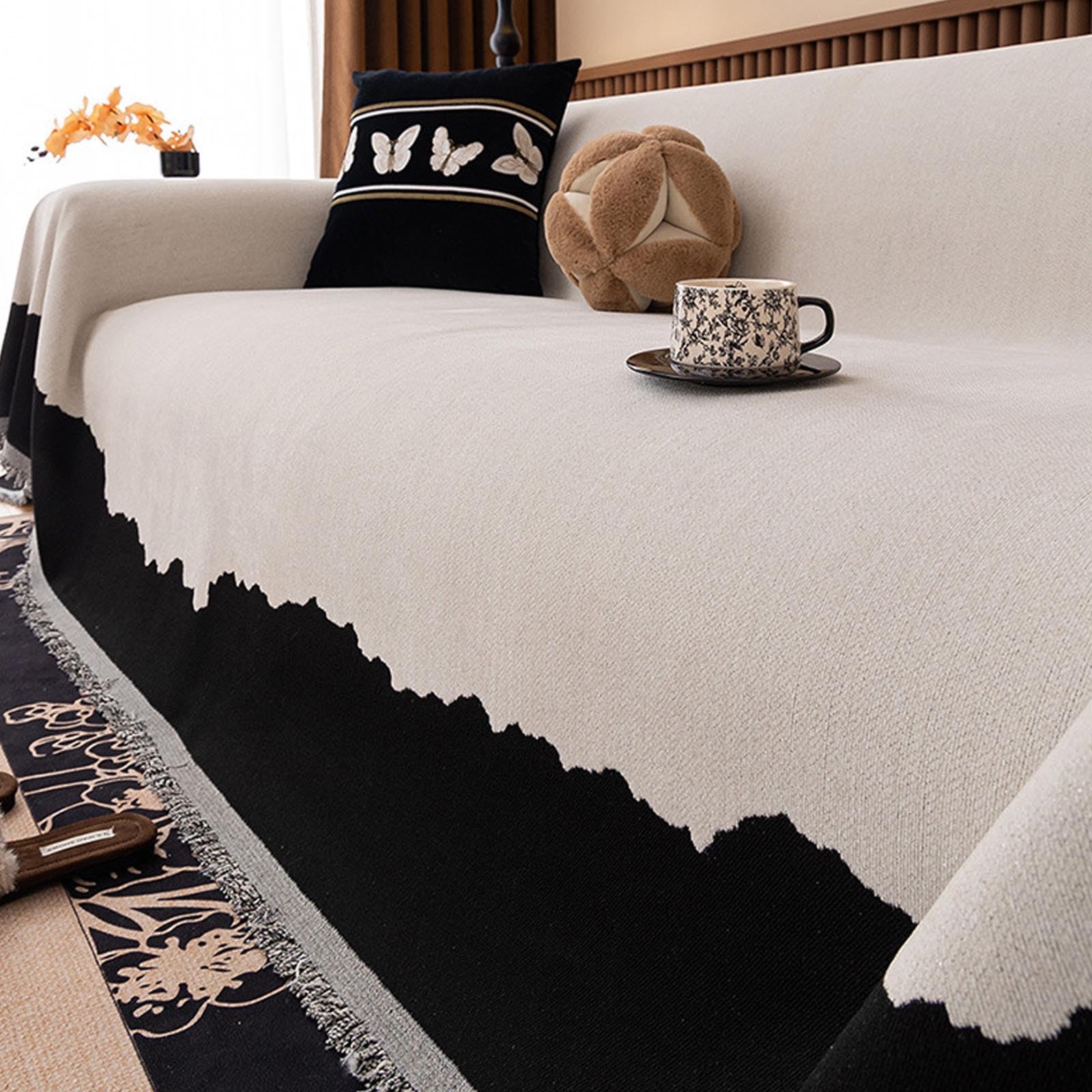 Housse de canapé une pièce blanche en chenille lavable 180x380