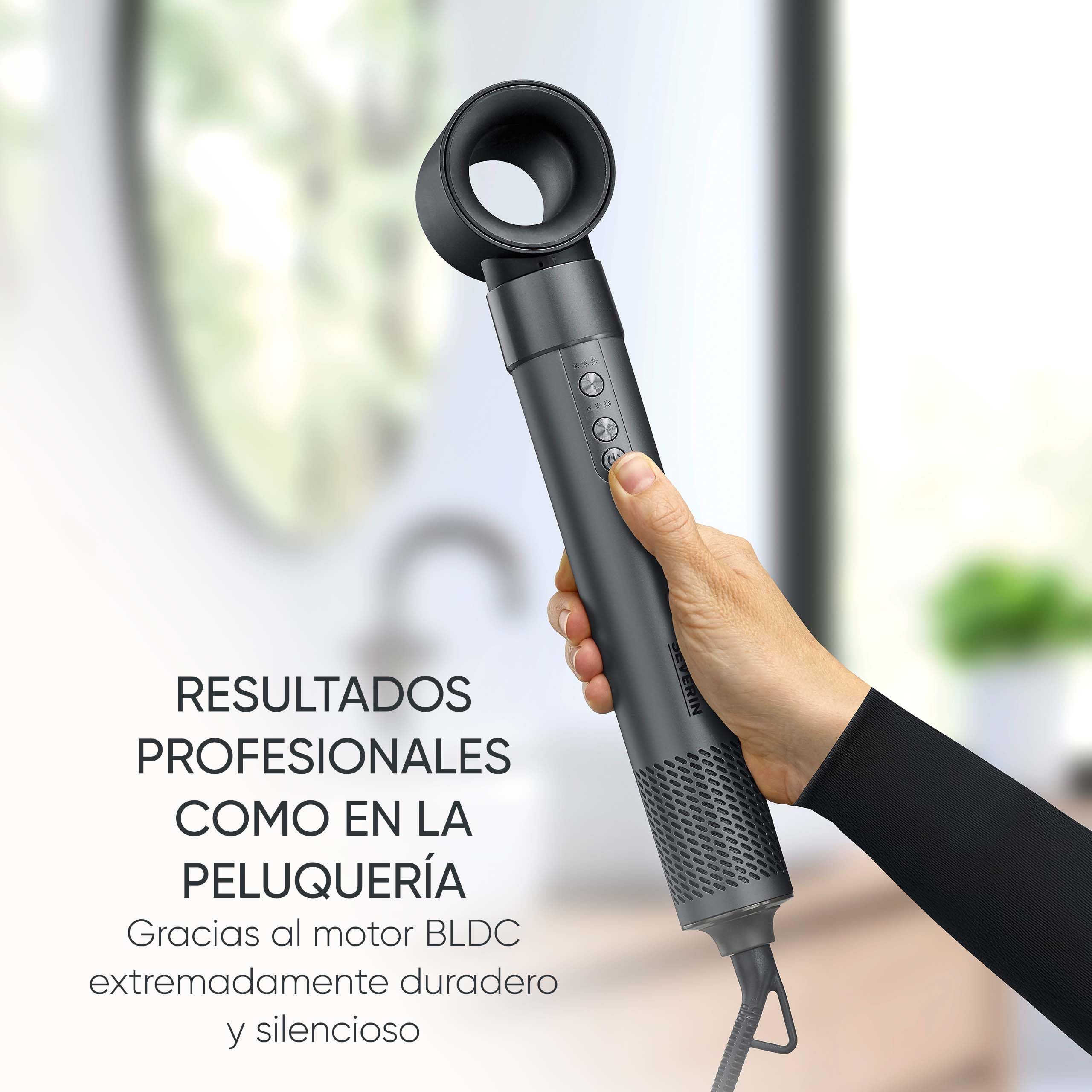 SEVERIN Cepillo secador Multi Estilo 5 en 1, Cepillo eléctrico con 5 accesorios, 1500 vatios, Motor BLDC y Technología Iónica, Función autolimpieza, Negro, WL 0684