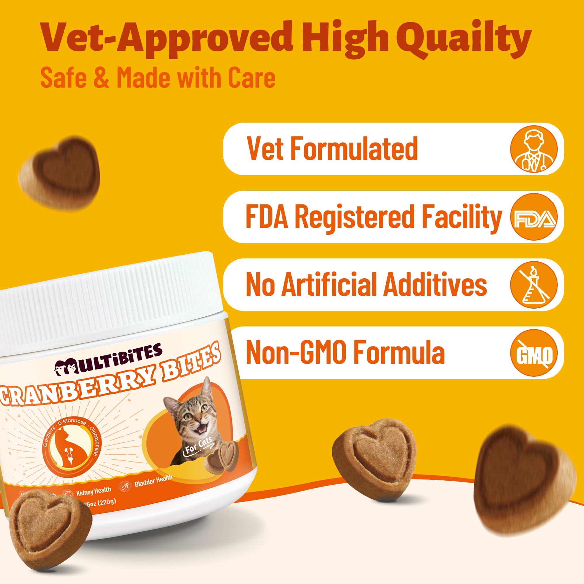Multibites 330 Chews Cranberry Bites for Cat UTI Treatment with D-Mannose and Marshmallow Root, Bladder Control Supplements for Cats Kidney&Urinary Tract Health, Natural Ingredients Cat Urinary Treats - image 2