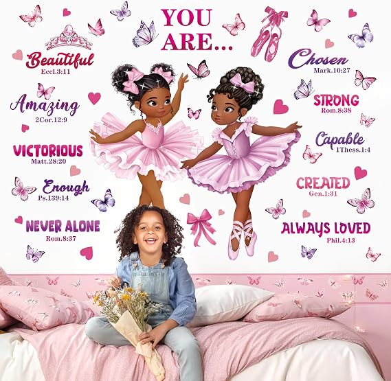 decalmile Black Ballerina Girl Inspirational Positive Wall Decals Stickers