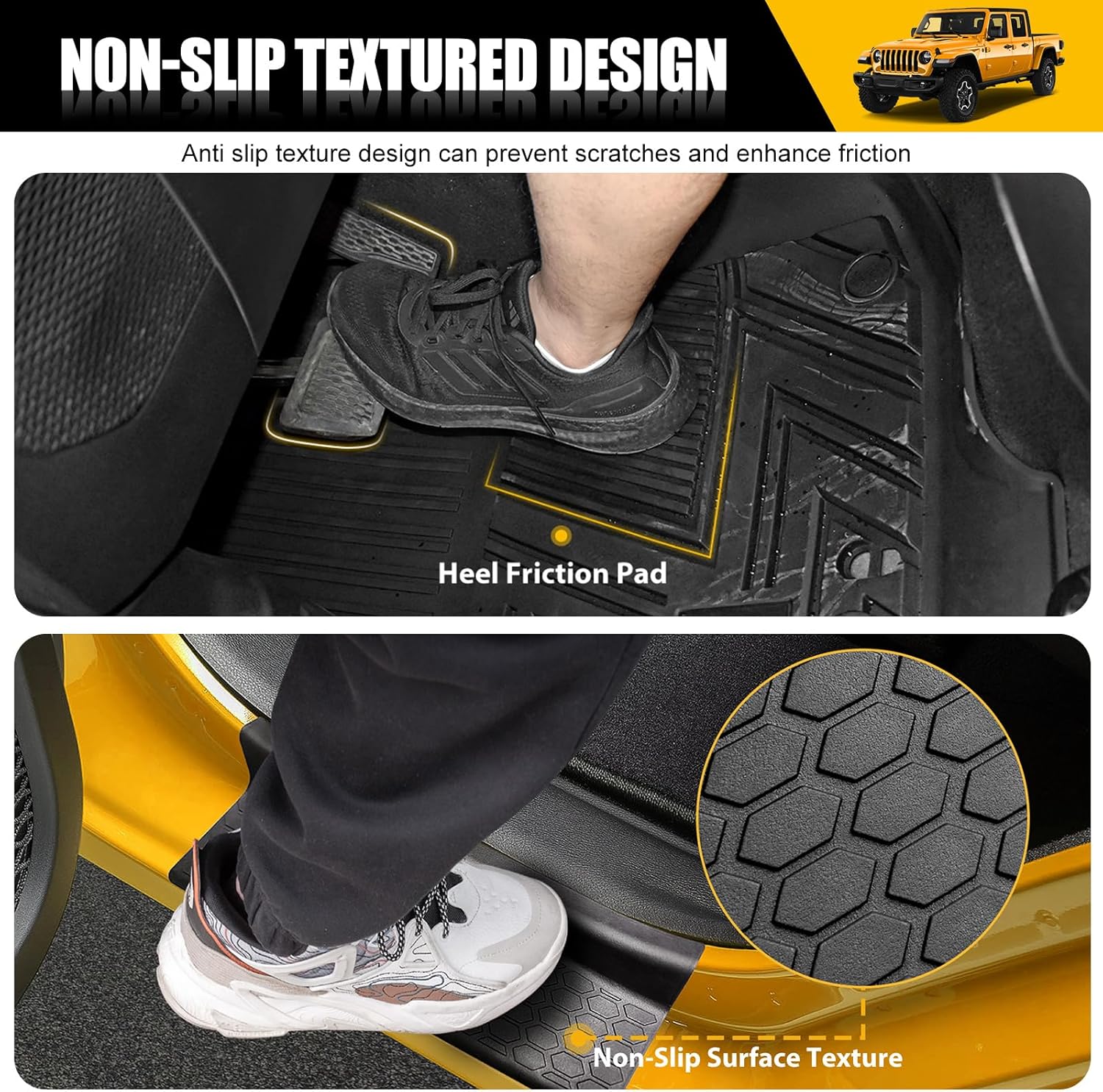 Floor Mats & Door Sill Guards for 2020-2025 Jeep Gladiator JT 4 Door, All Weather TPE Truck Floor Liners(1st & 2nd Row) with Door Sill Protector for 2020-2024 2025 Gladiator Pickup Accessories