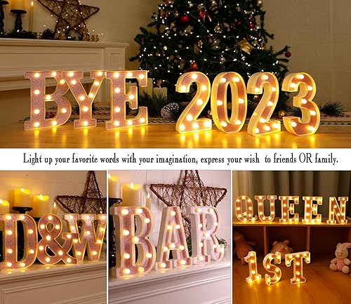 Miniatura 9 de Dyingswan Letras con luz LED, letras LED de marquesina rosa, 26 letras del alfabeto, letras pequeñas iluminadas de color rosa, letras con purpurina
