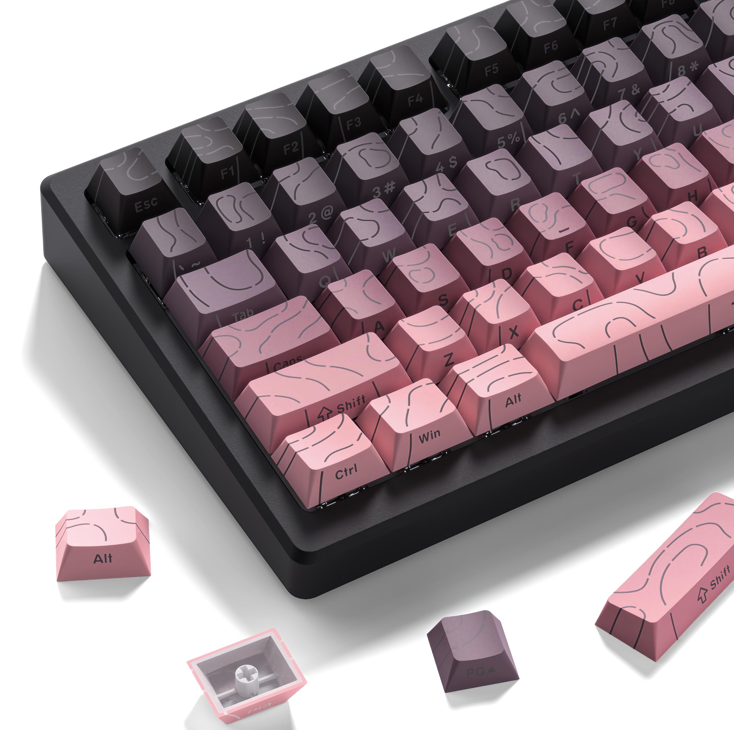 dagaladoo Topographic Keycap Sets Backlit Gradient Keyboard Keys Side Printed Keycaps Cherry Profile for Mechanical Keyboards 61/64/66/68/71/75/84/87