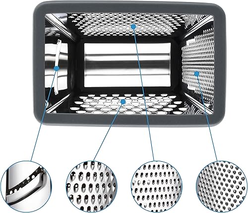 Miniatura 9 de Spring Chef Rallador profesional de queso, rallador de caja de acero inoxidable para cocina, tamaño XL, 4 lados, triturador perfecto para queso Gris