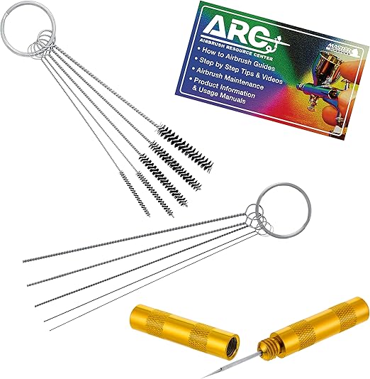 Master Airbrush 12 Piece Airbrush Cleaning Kit - 5 pc Cleaning Needles, 5 pc Cleaning Brushes, & 1 Wash Needle