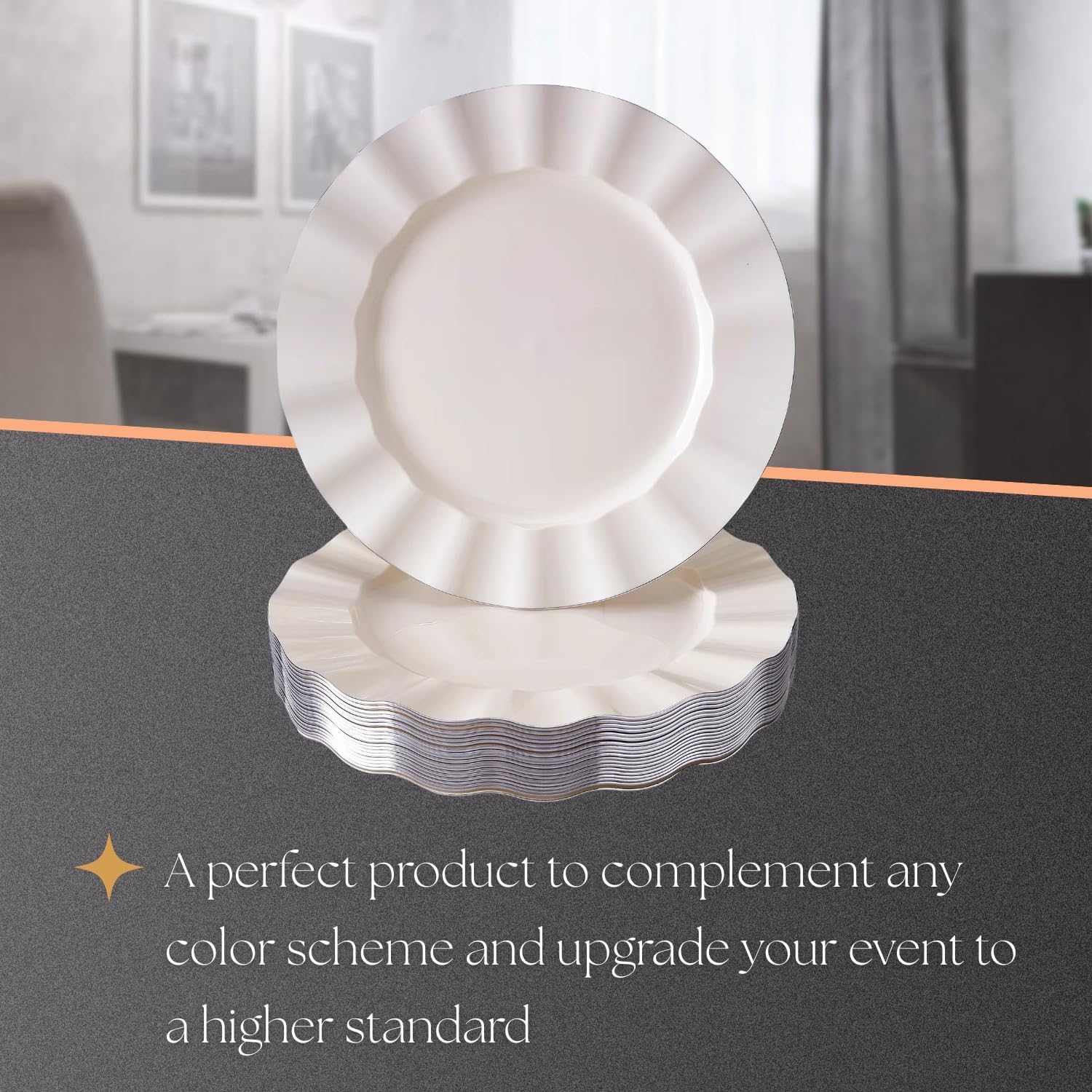 Silver Spoons Round Ivory Wavy Plastic Salad Plates - 8.75” (Pack of 20) - Durable Plates - Perfect for Birthdays, Baby Showers, and Themed Events - Image 3