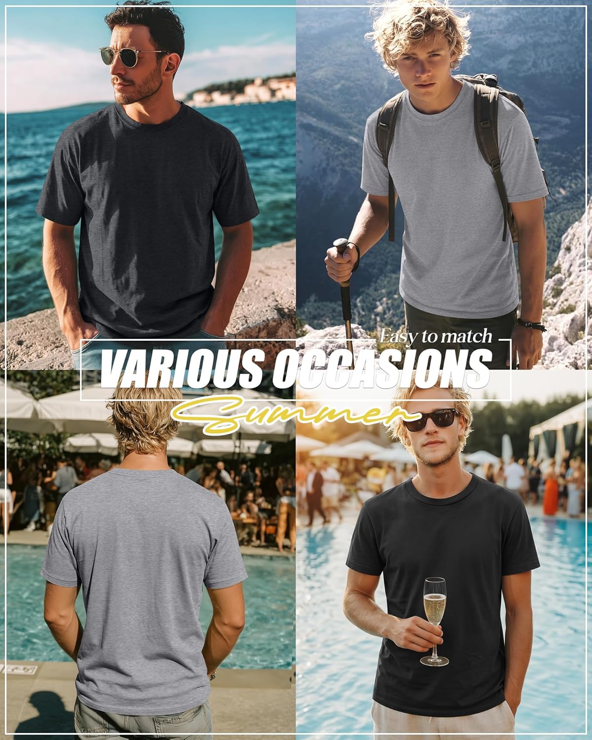 Ficerd 3 Pack Men's Big and Tall Shirts Short Sleeve Cotton Tee Crew Neck Basic Casual Top Loose Fit Summer T Shirts