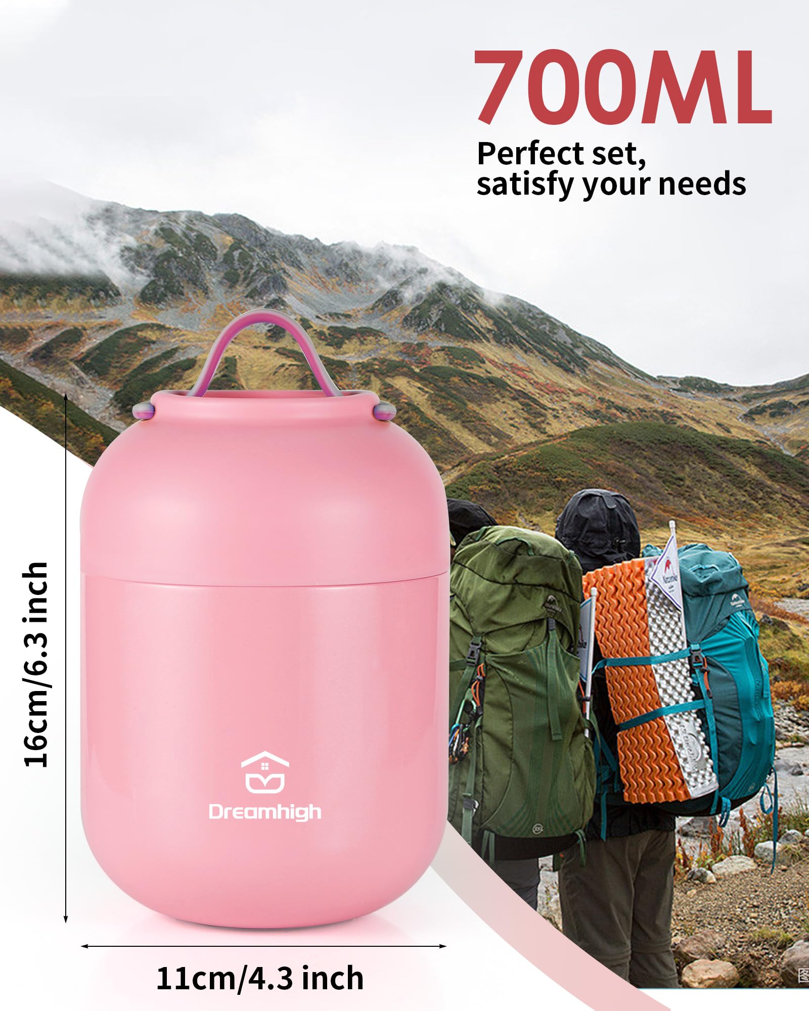Boîte Repas Isotherme Dreamhigh 800ml - Garde Le Chaud/froid 12h, Sans BPA, Avec Cuillère, Pour école/bureau - 12