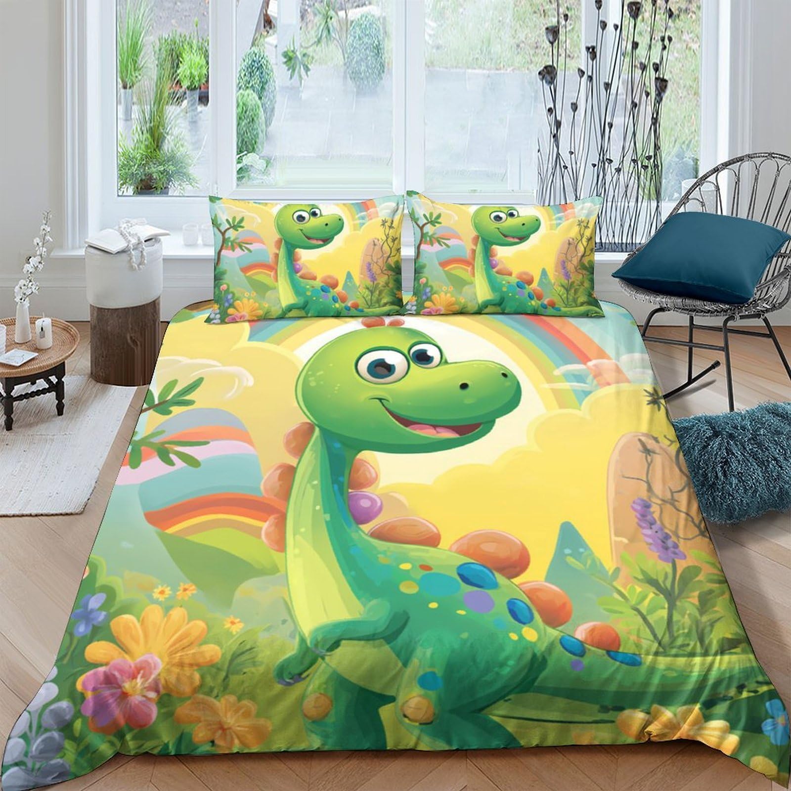 Ctjqhvkz Style-1 3D Printed Cartoon Dinosaur Fitted Sheet Microfiber Colourful Forest Mattress Cover For Bedroom Guest Room Decor Protection Single（135X200cm）