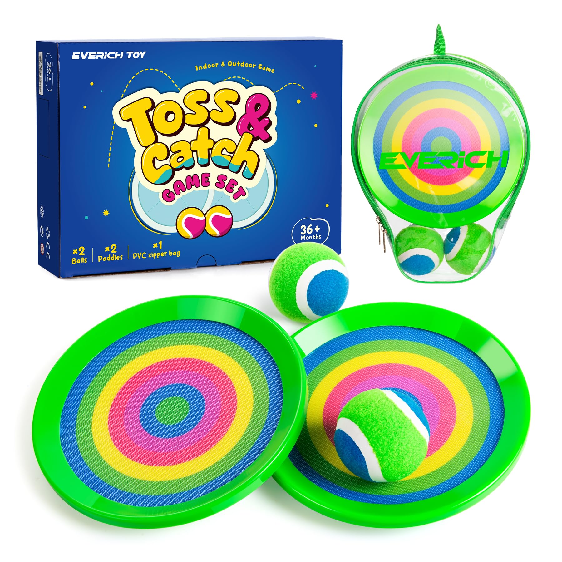 EVERICH TOY Toss and Catch Ball Game Set, Upgraded Sticky Paddle Ball Set for Kids &amp; Toddlers, Sturdy &amp; Water-Resistant Outdoor Backyard Beach Pool Toy, Birthday Gift for Boys Girls Ages 3-12