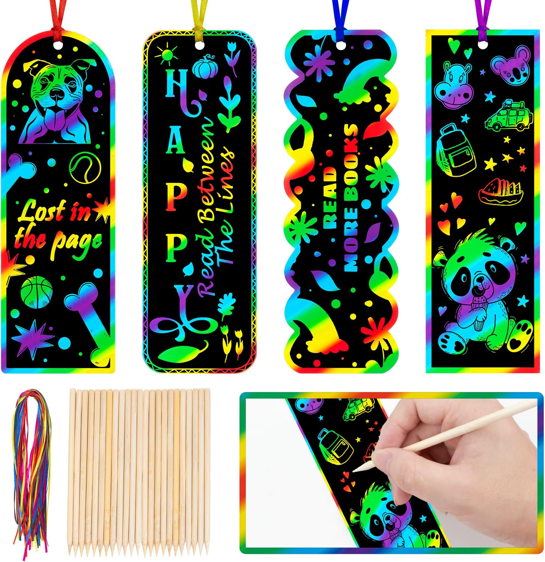 40 Sets Scratch Art for Kids, 4 Styles Magic Rainbow Bookmarks Craft Kit, Scratch Paper Art Sets for Students Party Bag Fillers