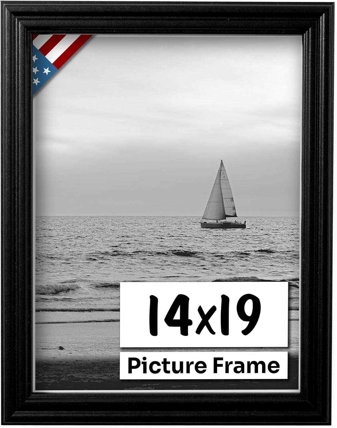 Black 14x19 Picture Frame .75" Inch Wide - Black Wall Decor Handmade Solid Wood Frames with Preinstalled Hangers and UV Blocking Plexiglass 19x14 Frame