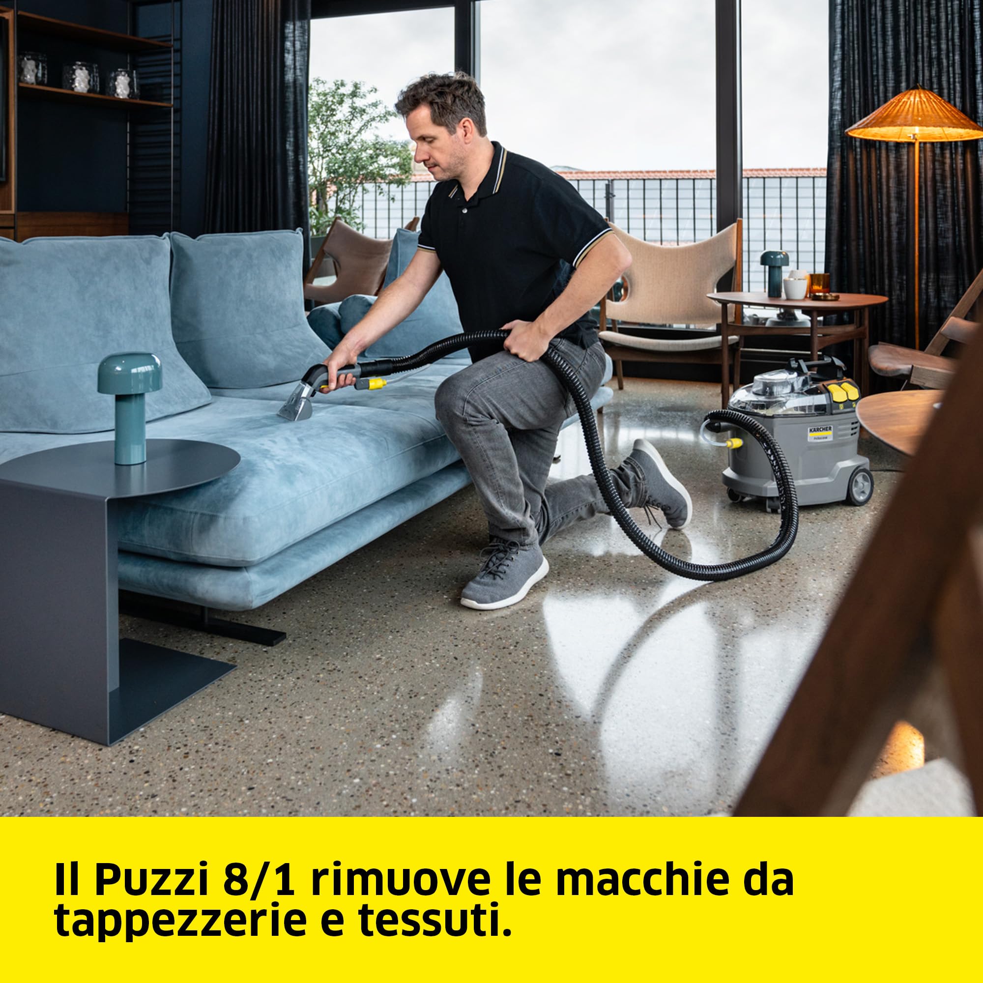 KÄRCHER lavatappeti e lavamoquette Puzzi 8/1, per tappezzeria e superfici tessili, serbatoio: 8 l, pressione spruzzo: 1 bar, resa superficie: 12-18 m²/h, peso: 8,6 kg, bocchetta per tappezzeria