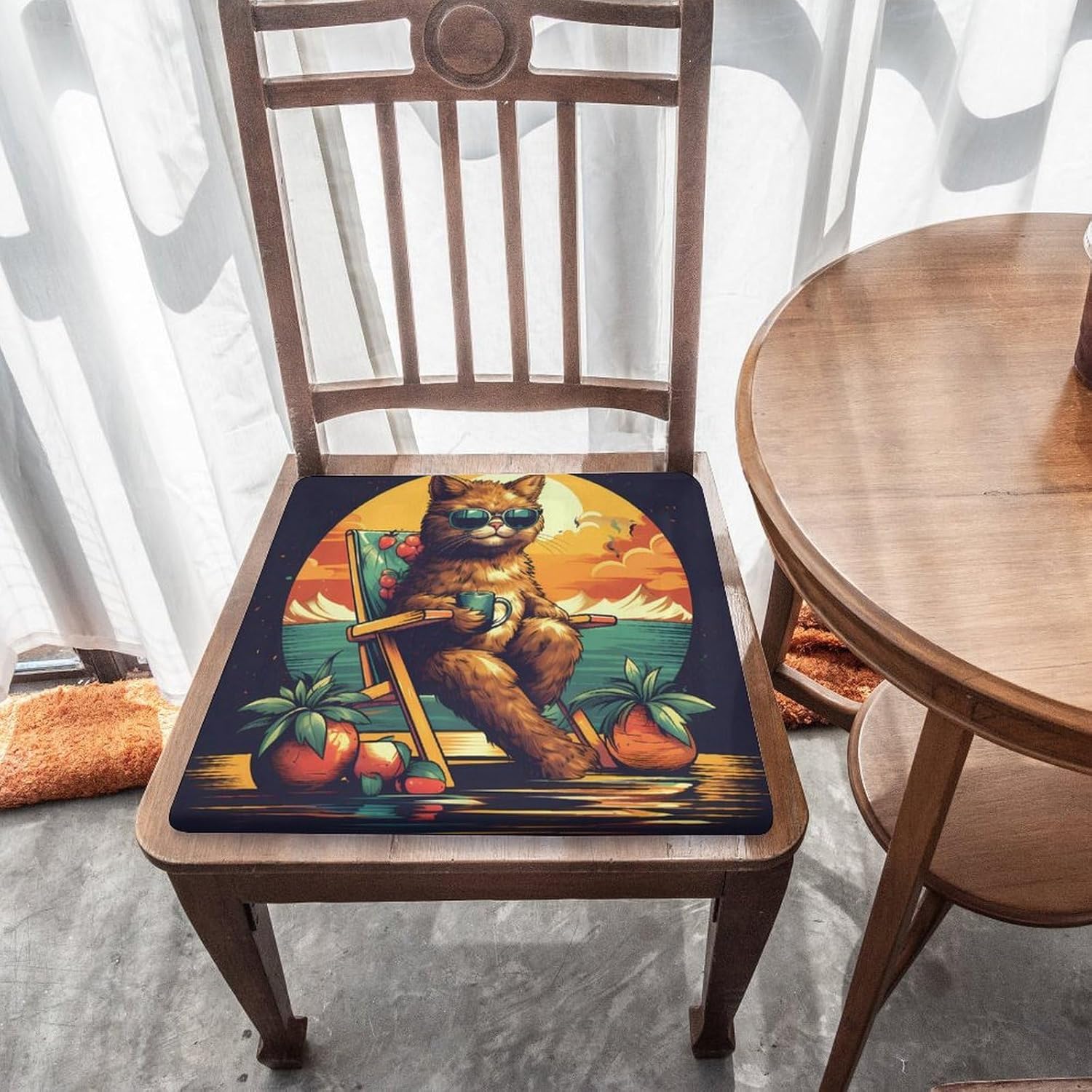 Beach Cat Floor Pillow Meditation Yoga Cushion Square Chair Cushion Pillows Seating for Adults