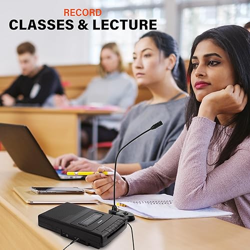 Miniatura 3 de Coby Reproductor de casetes portátil y grabadora de casetes de cinta con micrófono integrado, mango integrado y grabación de un solo toque con