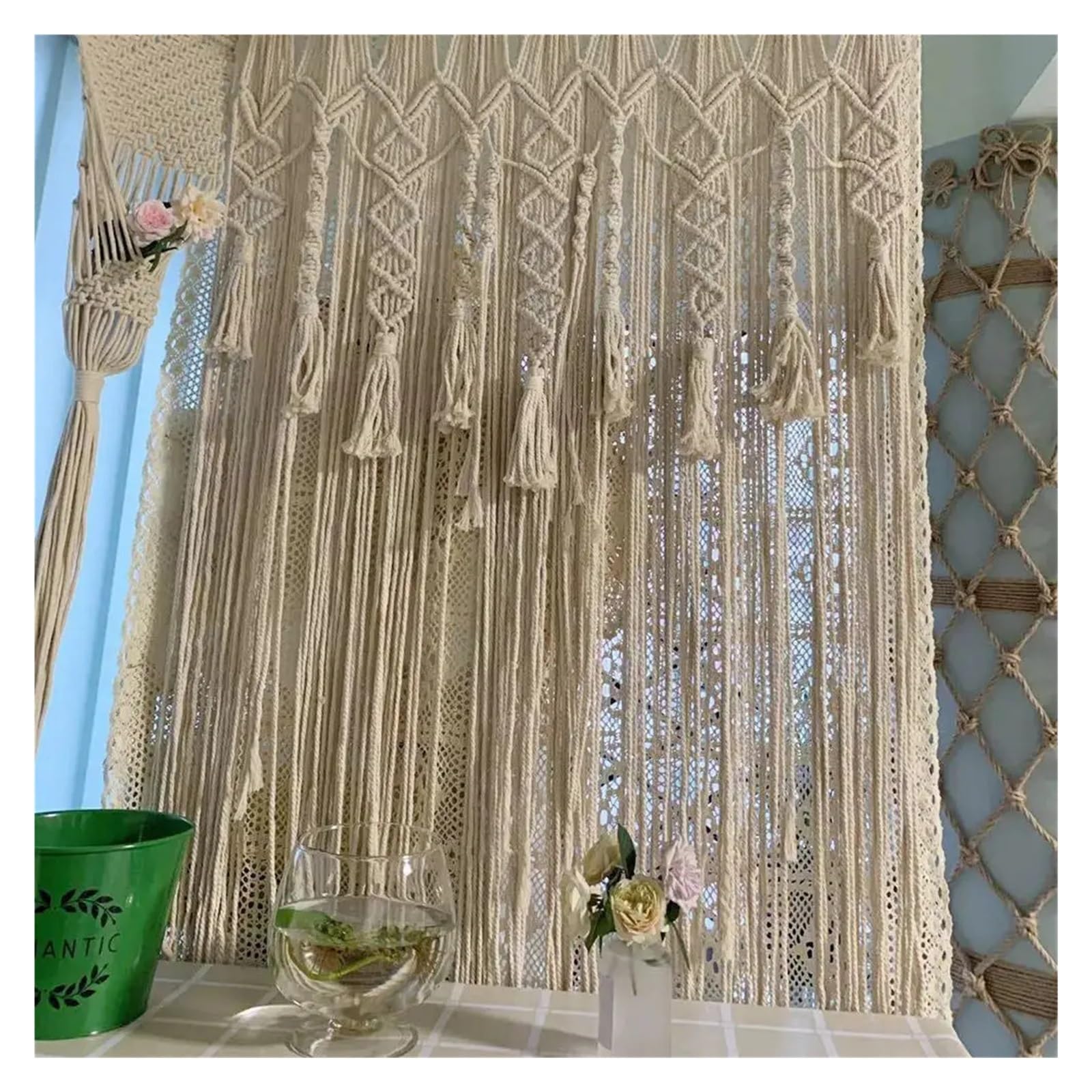 Rideau en macramé tissé à la Main, 1 pièce, Tapisserie Murale Suspendue for Porte et fenêtre pour Cuisine