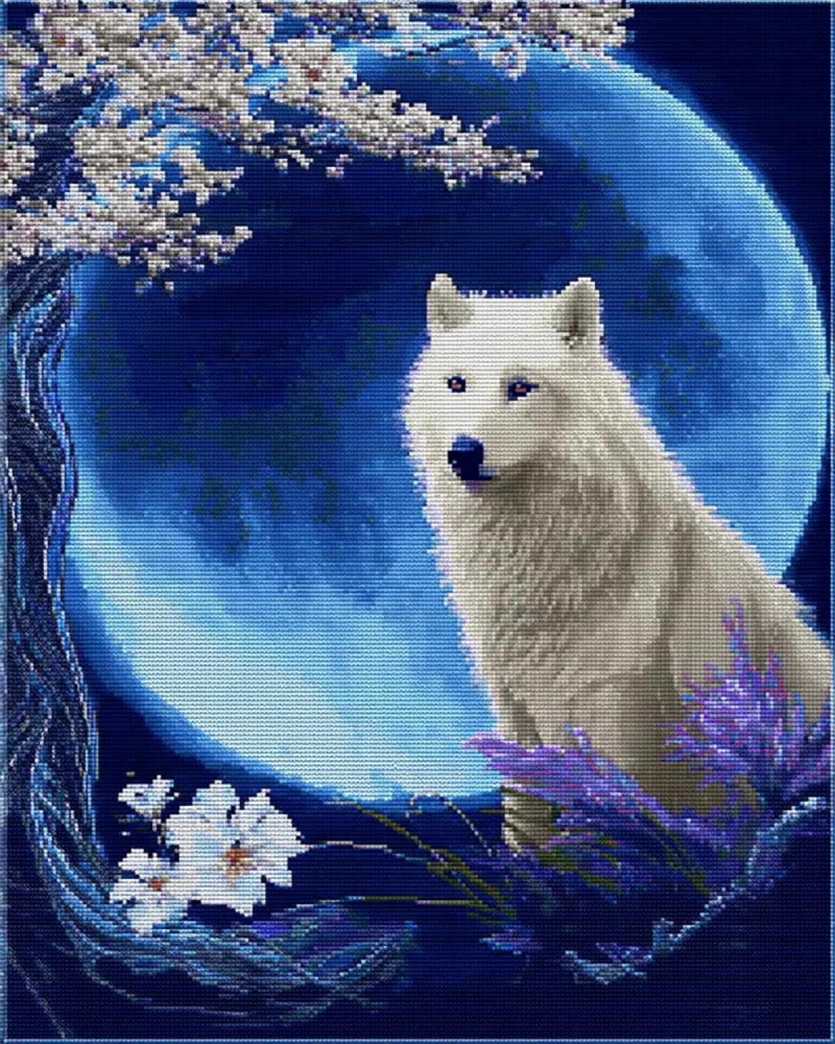 RKFLGEW Kits De Bordado De Cuentas Diy Fantasía De Lobo Blanco Y Flores Kit De Bordado Con Cuentas, Juego De Manualidades Con Cuentass Para Principiantes, Decoración Del Hogar 30x40cm