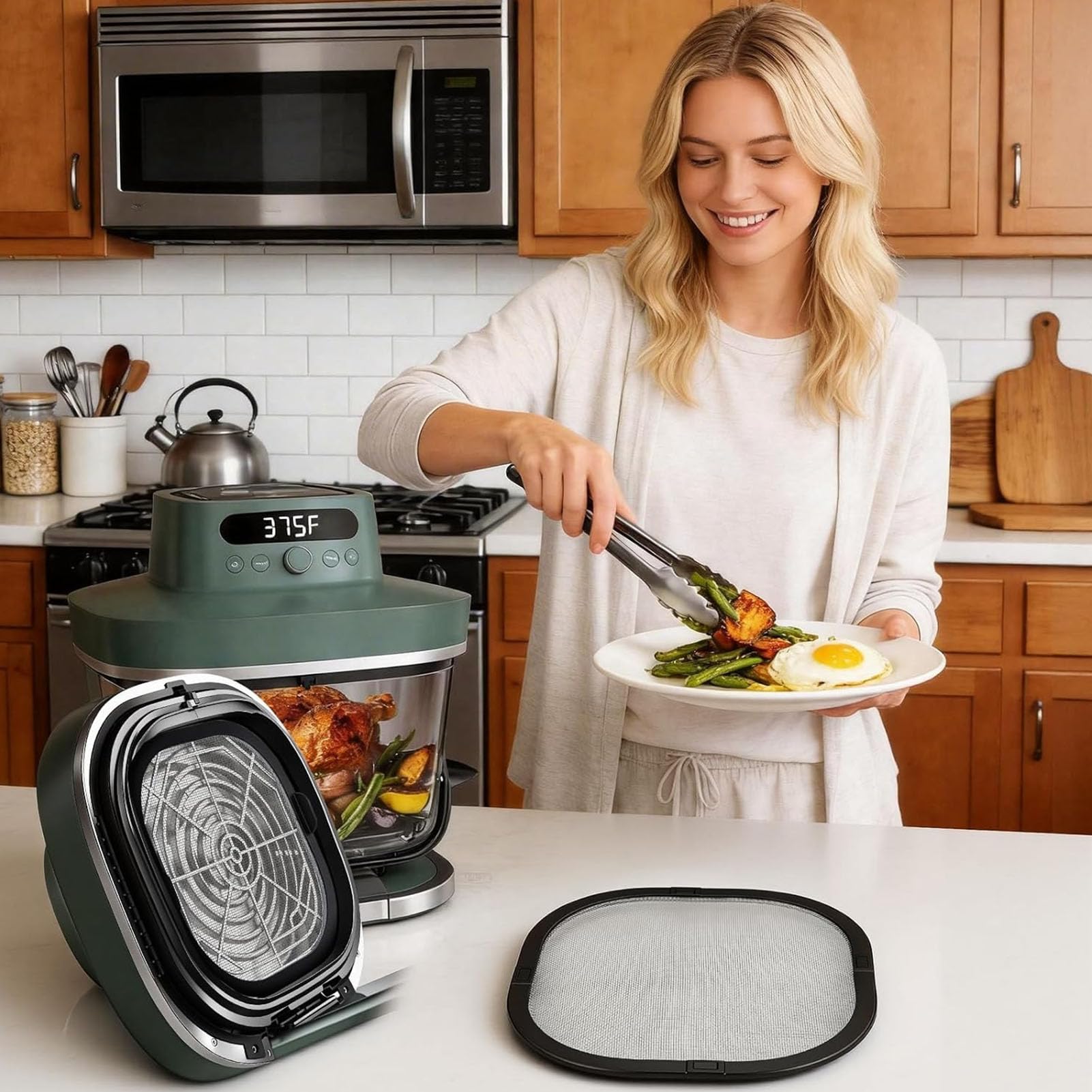 3 piezas moldes de silicona y rejilla anti proyección magnética de acero inoxidable para Ninja CRISPi Freidora de aire AS101EU, Air Fryer Accesorios para Ninja Air Fryer AS101EU (1)