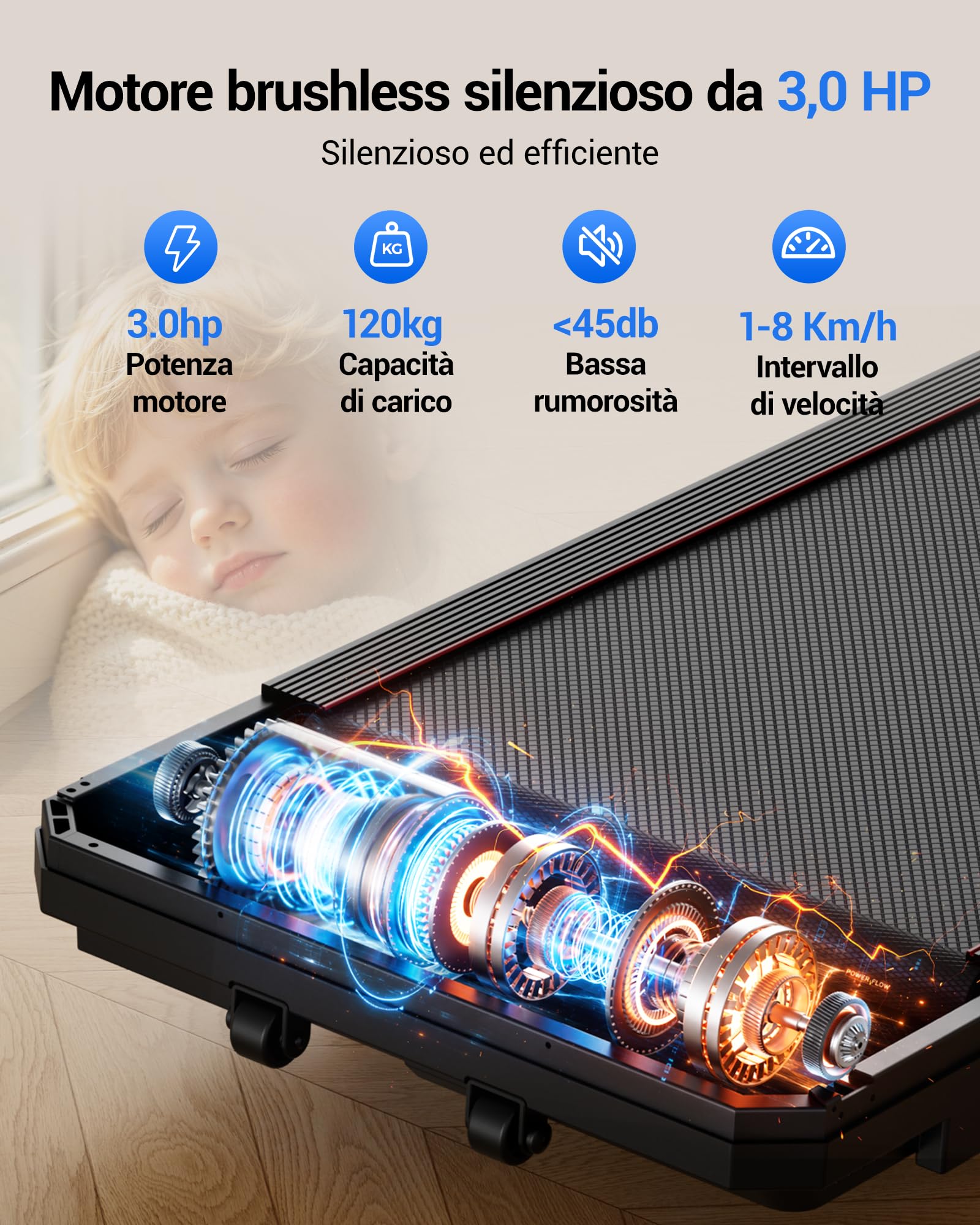 UMAY Tapis Roulant Salvaspazio Pieghevole 10KM/H, Maniglioni Regolabili | 16% Tapis Roulant Pieghevole Salvaspazio, 3.0HP Tapirulan Elettrico Offerte Pieghevole, Treadmill Walking Pad, Portata 136 KG