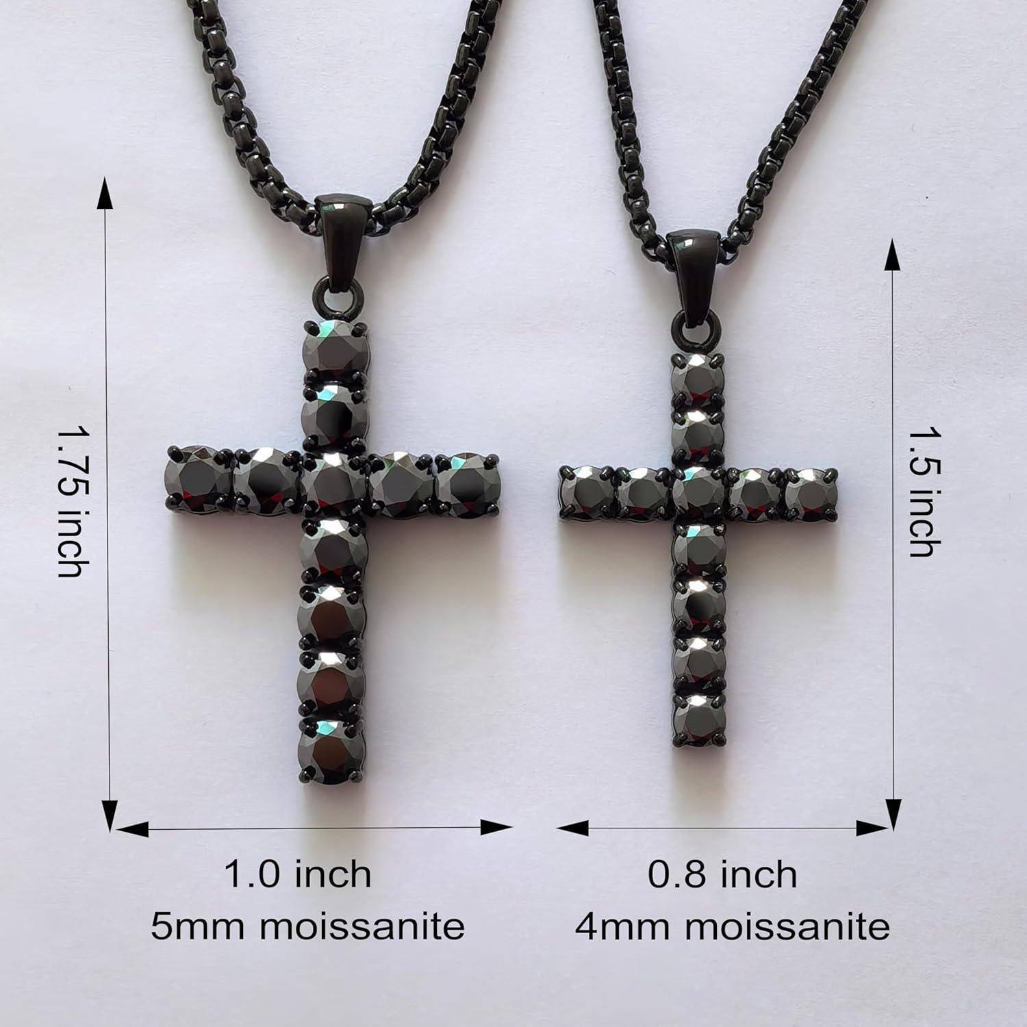 Black Moissanite Diamond Cross Necklace 316L Stainless Steel Chain Christian Religious Crucifix Pendant Faith Hiphop Jewelry Gifts for Men Father Husband Women