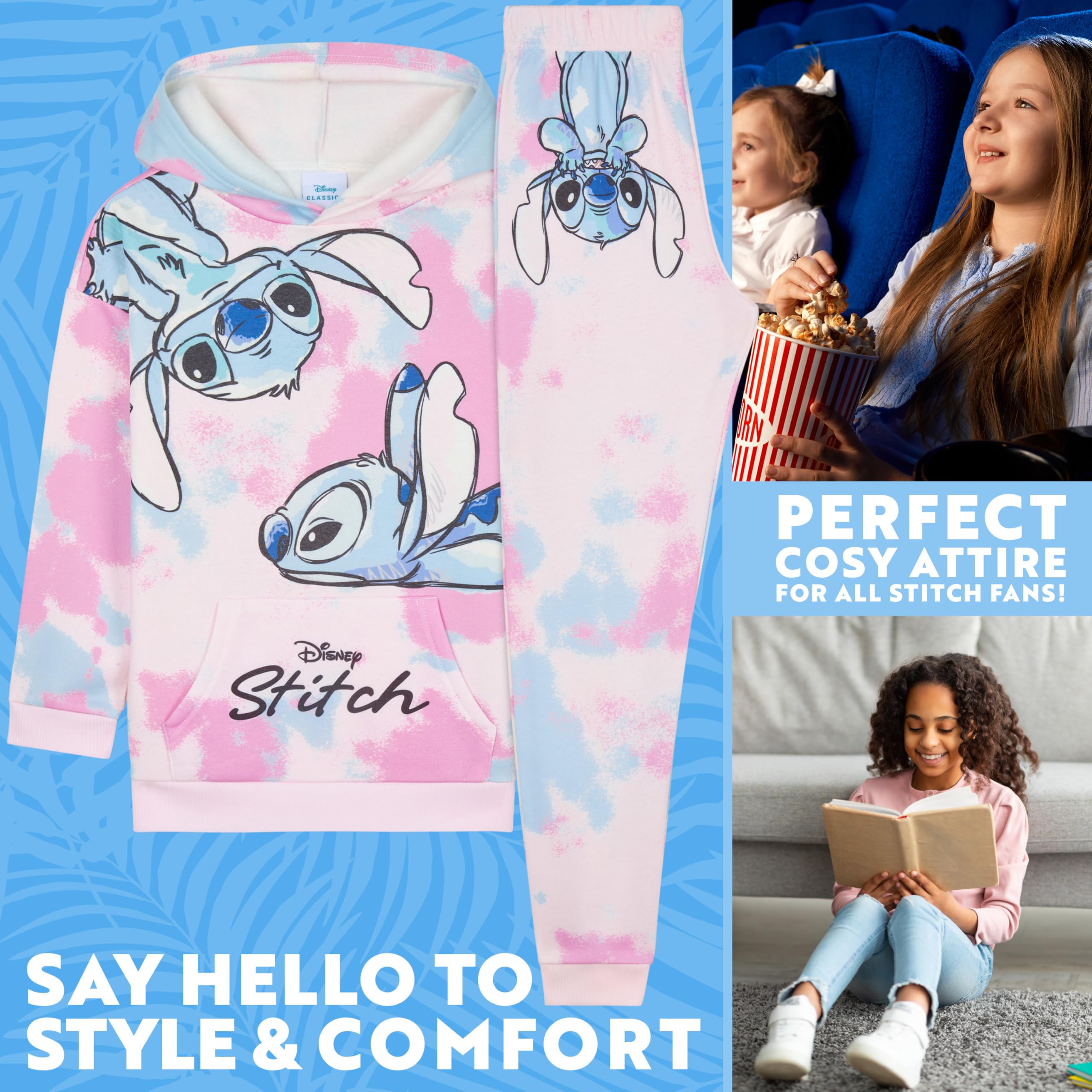 Disney Stitch Survêtement Fille Ensemble Enfant 2 Pièces Hoodie Pantalon Jogging Vêtements Fille Ado Tie-Dye Sport Idée Cadeau