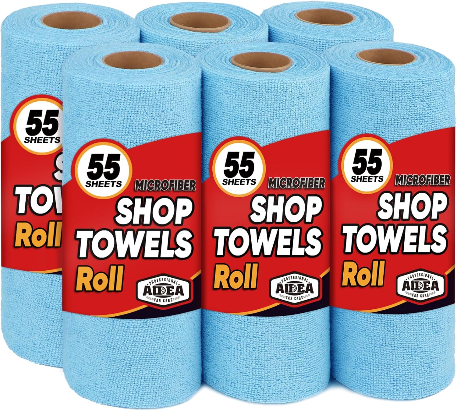 Amazon.com: AIDEA Shop Towels 55 Sheets(6 Roll) Blue Shop Rags Washable Microfiber Cleaning ...