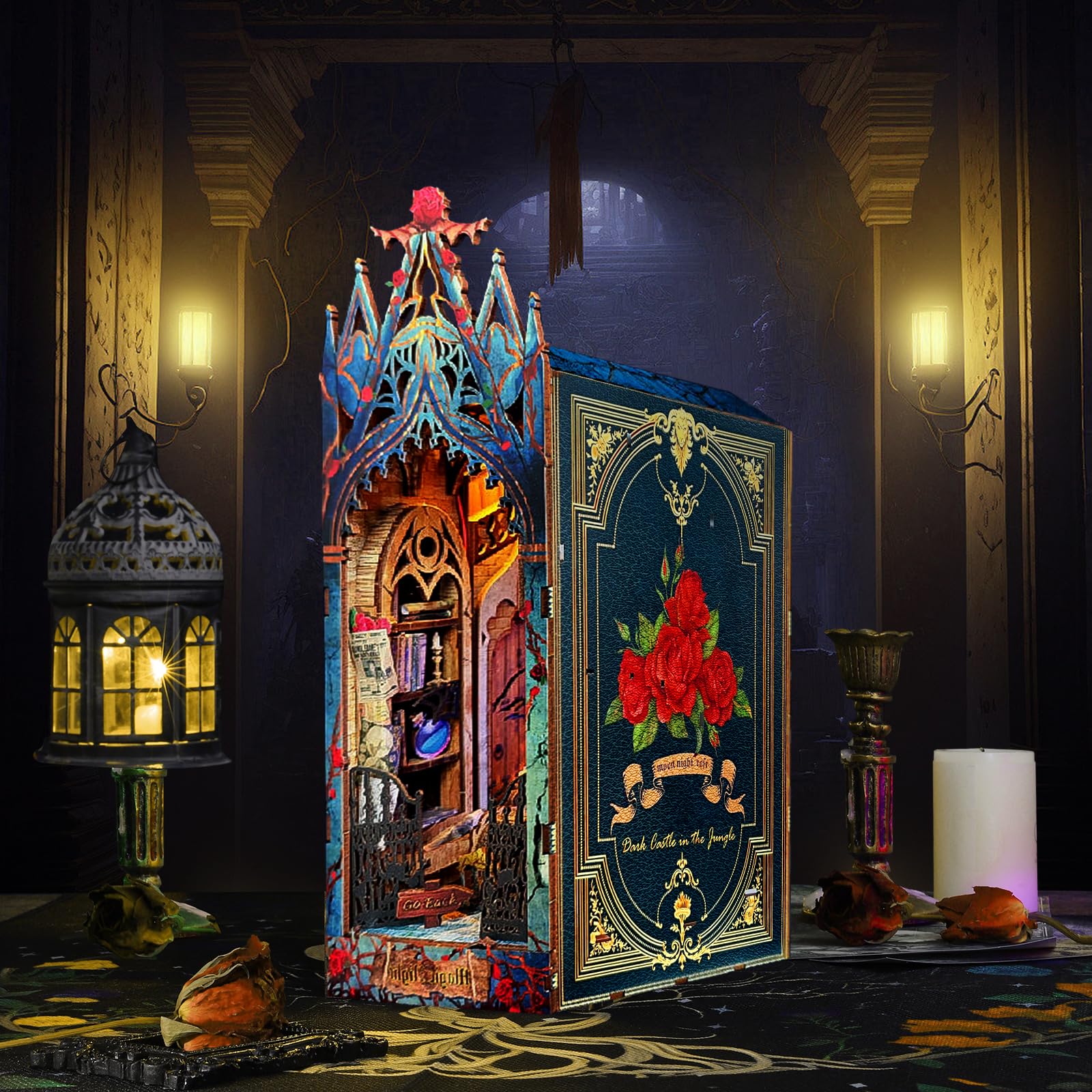 Book Nook - Kit fai da te: casa delle bambole in legno in miniatura con mobili e luce a LED, puzzle in legno 3D, kit per modellini per persone di età superiore ai 14 anni